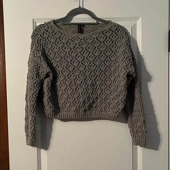 mo & Madison Sweaters - Madison Open Knit Crew Neck Sweater in Taupe